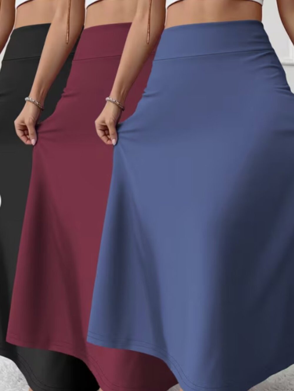 3-Pack High Waist Midi Skirts – XL (12) – Red, Blue & Black – New